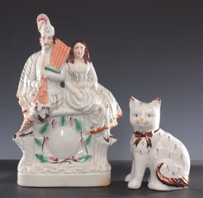 Staffordshire Cat & Figural Group