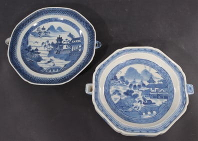 Two Chinese Export Porcelain Blue/White Warmers