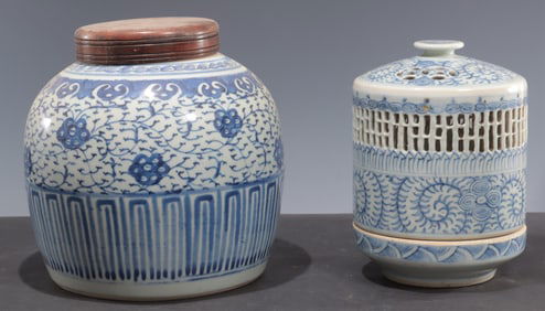 Two Chinese Export Blue & White Vessels