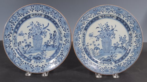 Two Chinese Export Blue & White Porcelain Plates