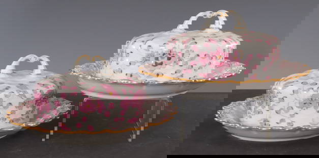 Meissen Indian Flower Covered Dishes: Two Meissen Pink Purple Indian Flower Covered Dishes. Marked on bottom. Early 20th C. 8" Dia x 3.75" H Property from a New York Estate.