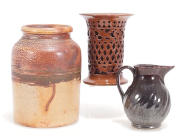 Three Redware or Stoneware Pieces