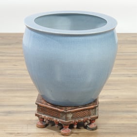 Large Cornflower Blue Fishbowl Form Jardiniere