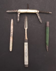 Four Traveling Utensils, Silver, Mother-Of-Pearl