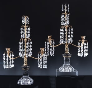 Pair Louis XVI Style Girandoles, poss Baccarat