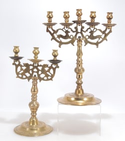 Two Brass Candelabra, 19th C Judaica