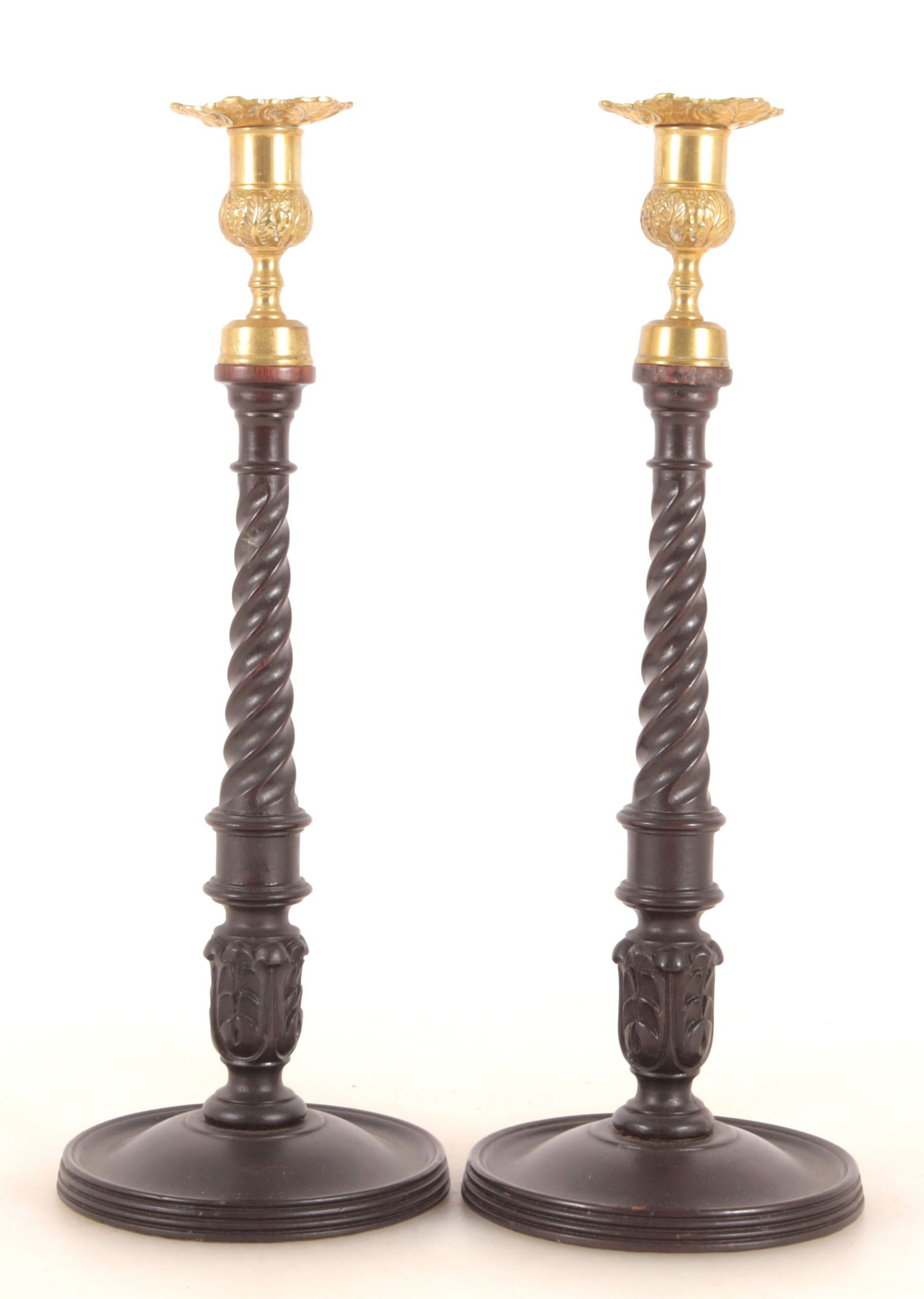 Pair Mahogany & Brass Candlesticks (1 of 6)