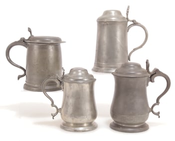 Four Pewter Tankards 19th C