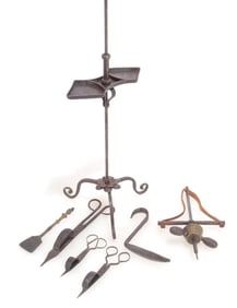 Assorted Iron Lamp & Tools