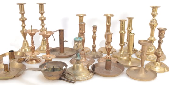 Group of Brass Candlesticks, 18/19C