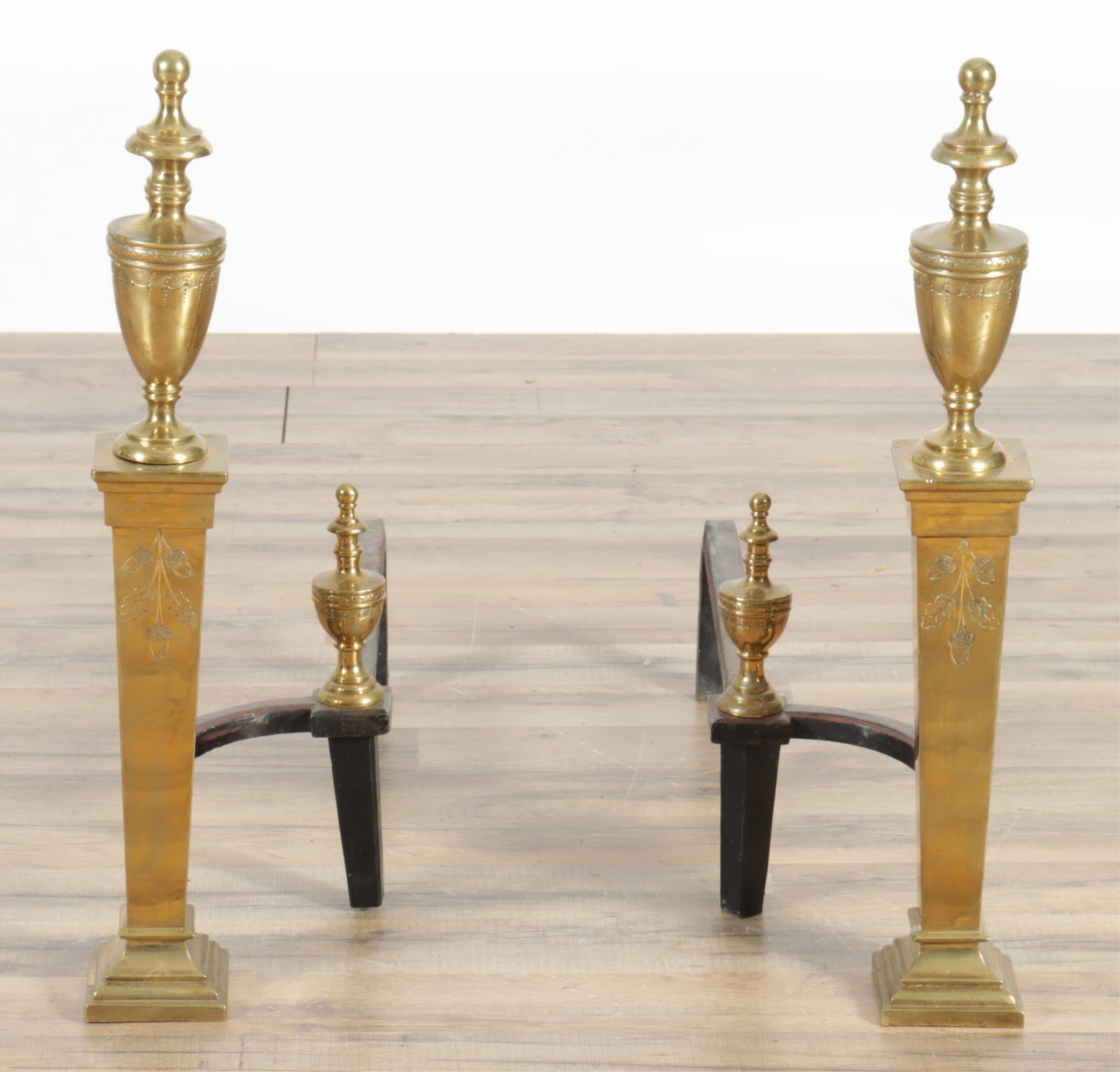 Pair of Adams Style Engraved Brass Andirons (1 of 6)