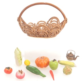 Mini Vegetables, Basket & 1765 Copper Kettle