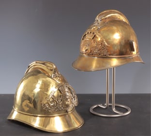 Two French St Maurice Firefighters Helmets