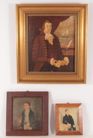 19C American School Portraits Sea Capt., Gentlemen