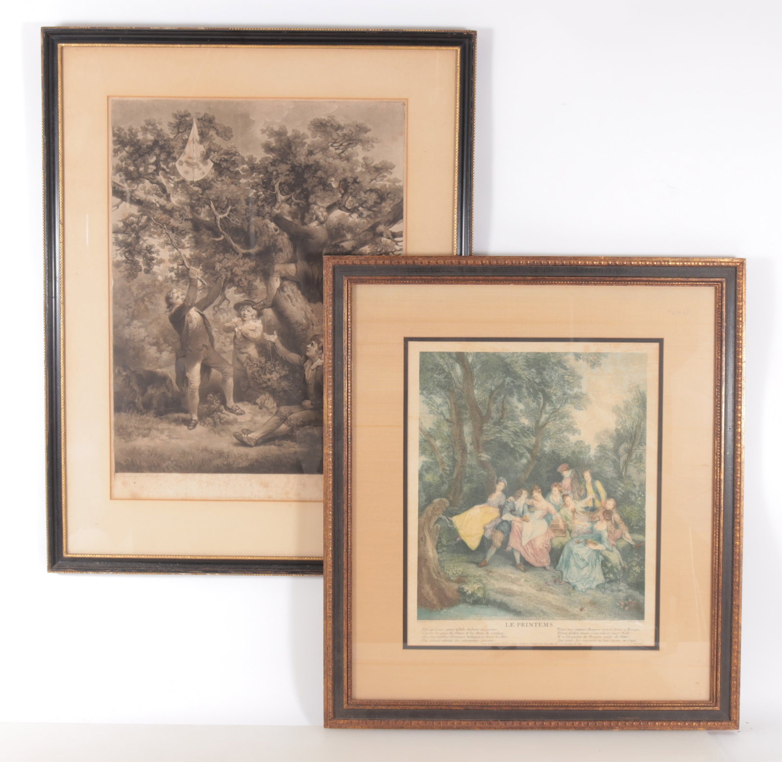 Two Idyllic British Prints, 18th C: "The Kite Entangled" by William Ward (British, 1766-1826) after George Morland (British, 1763-1804), mezzotint print published in London by J. R. Smith, King Street, Covent Garden, June 19, 1790, matt