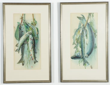 Pair Game Fish Embossed Chromolithographs, C1900