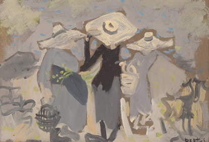 Henri Pretus - Three Figures, Gouache