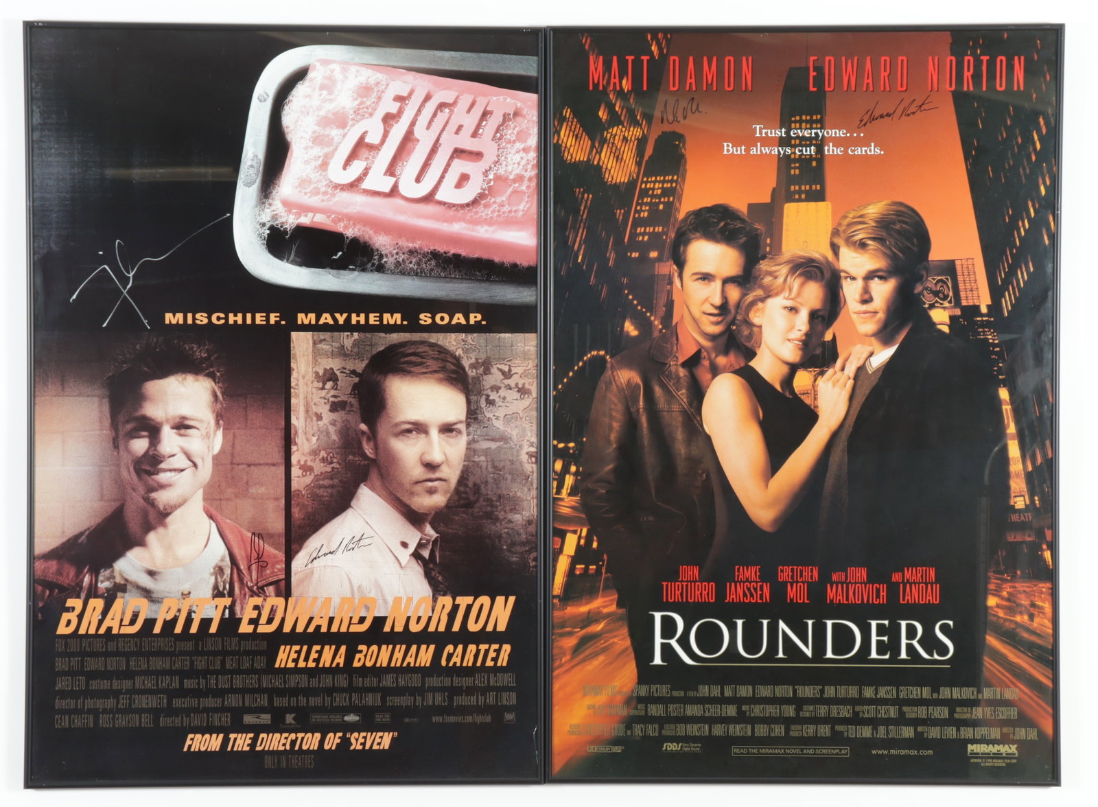 Fight Club & Rounders Signed Posters-Norton-Pitt-Damon-Carter (1 of 8)