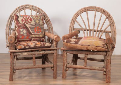 Pair Adirondack Style Rustic Armchairs