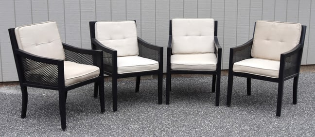 Four Black Metal Patio Armchairs