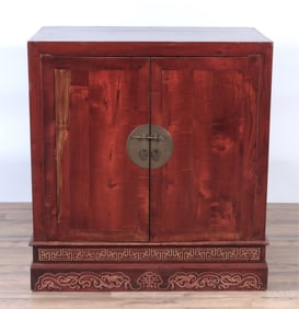 Chinese Parcel Gilt Red Stained Elm & Pine Cabinet