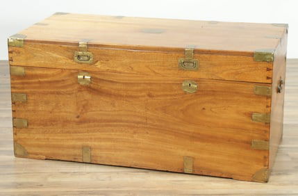 19th C. Camphor Wood and Brass Campaign Trunk