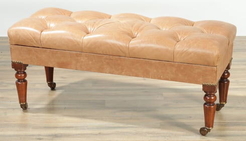Tan Leather Tufted Piano Bench