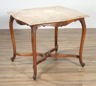 Louis XV Style Marble Top Oak Table
