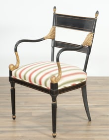 Regency Style Parcel Gilt Black Painted Armchair