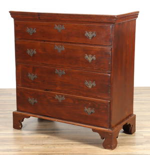 Chippendale Stained Pine Chest of Drawers, 18th C.: Chippendale Stained Pine Chest of Drawers, 18th C. 43" H x 40.75" W x 19.25" D