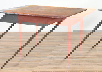 Red Painted Pine Table: Red painted pine table, New England, 19th Century, red-painted base. 28 3/4" H x 42 3/4" W x 28"
