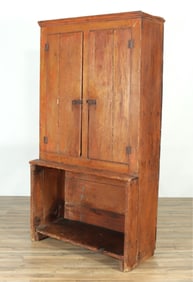 Country Stained Pine Stepback Cupboard, 19th C.