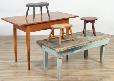 Shaker Style Table, Painted Bench & Stools