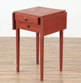 Red Painted Two Drawer Dropleaf Side Table