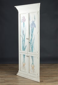 White & Floral Painted Corner Cupboard