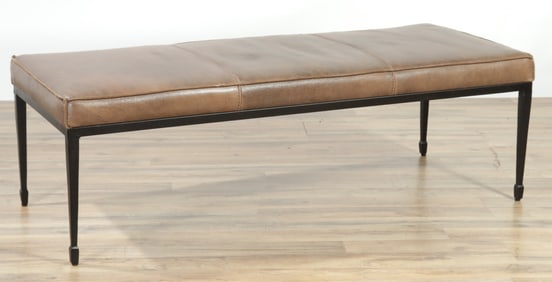 Crate & Barrel Leather & Iron Bench