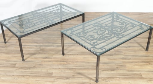 Two French Style Iron Grate Coffee Tables