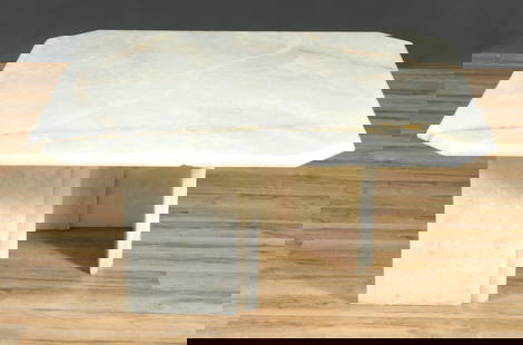 Italian White Onyx Low Table: Italian White Onyx Low Coffee Table. Two part base, thin glass top in addition. Top 38" x 38" 17" H Property from a Cornwall Bridge, CT home.