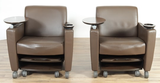 Pair of Leather Upholstered Theatre Chairs