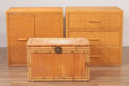 McGuire Style Bamboo & Woven Grass Chests, Trunk