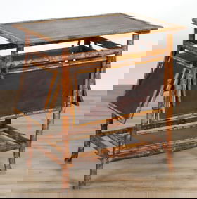 Embossed Leather & Bamboo Serving Table