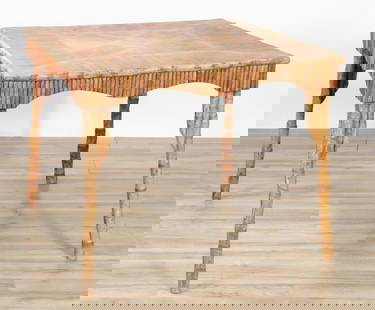Rustic Faux Bamboo Breakfast/Games Table: Rustic Faux Bamboo Breakfast/Games Table in an Adirondack or Tramp Art style. 29.25" H x 36" Square Property from a Northwest Connecticut collection.