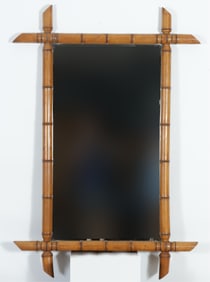 Faux Bamboo Carved Wood  Rectangular Mirror