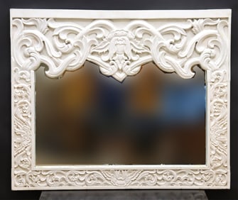 Anglo Indian Foliate Carved White Painted Mirror