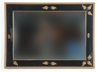 Empire Style Brass Mounted Black & Gold Mirror