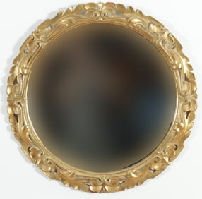 Round Foliate Carved Giltwood Beveled Mirror