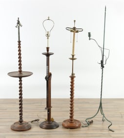Three Colonial Style Wooden Floor Lamps & Another