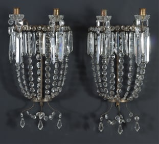 Pair Crystal & Brass 2-Light Sconces
