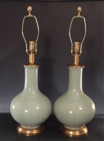 Pair of Chinese Celadon Porcelain Lamps