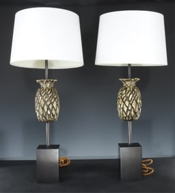 Pair Charles et Cie Style Brass Pineapple Lamps